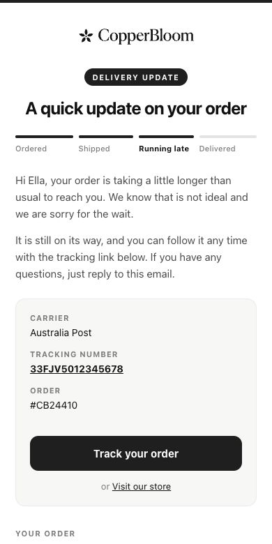 Running late email preview