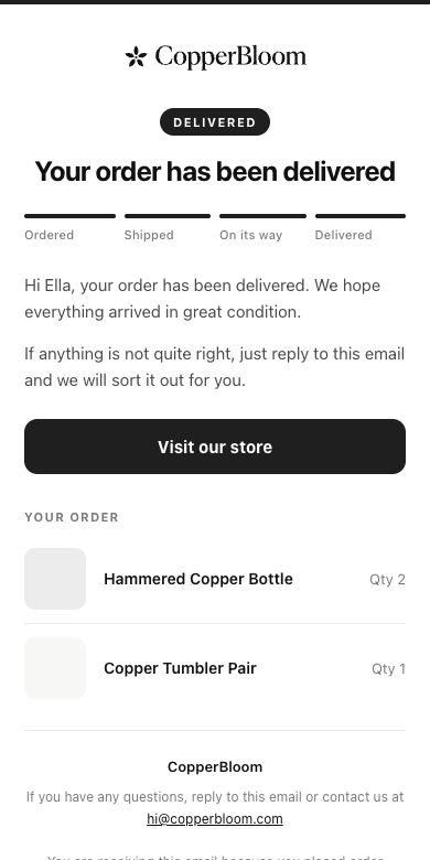 Delivered (optional) email preview