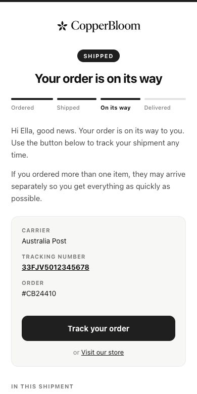 Shipped (optional) email preview